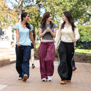 Sixth Form students walking together on the d’Overbroeck’s campus